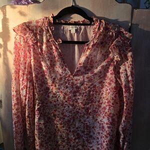 J. Crew Pink Ruffled Blouse